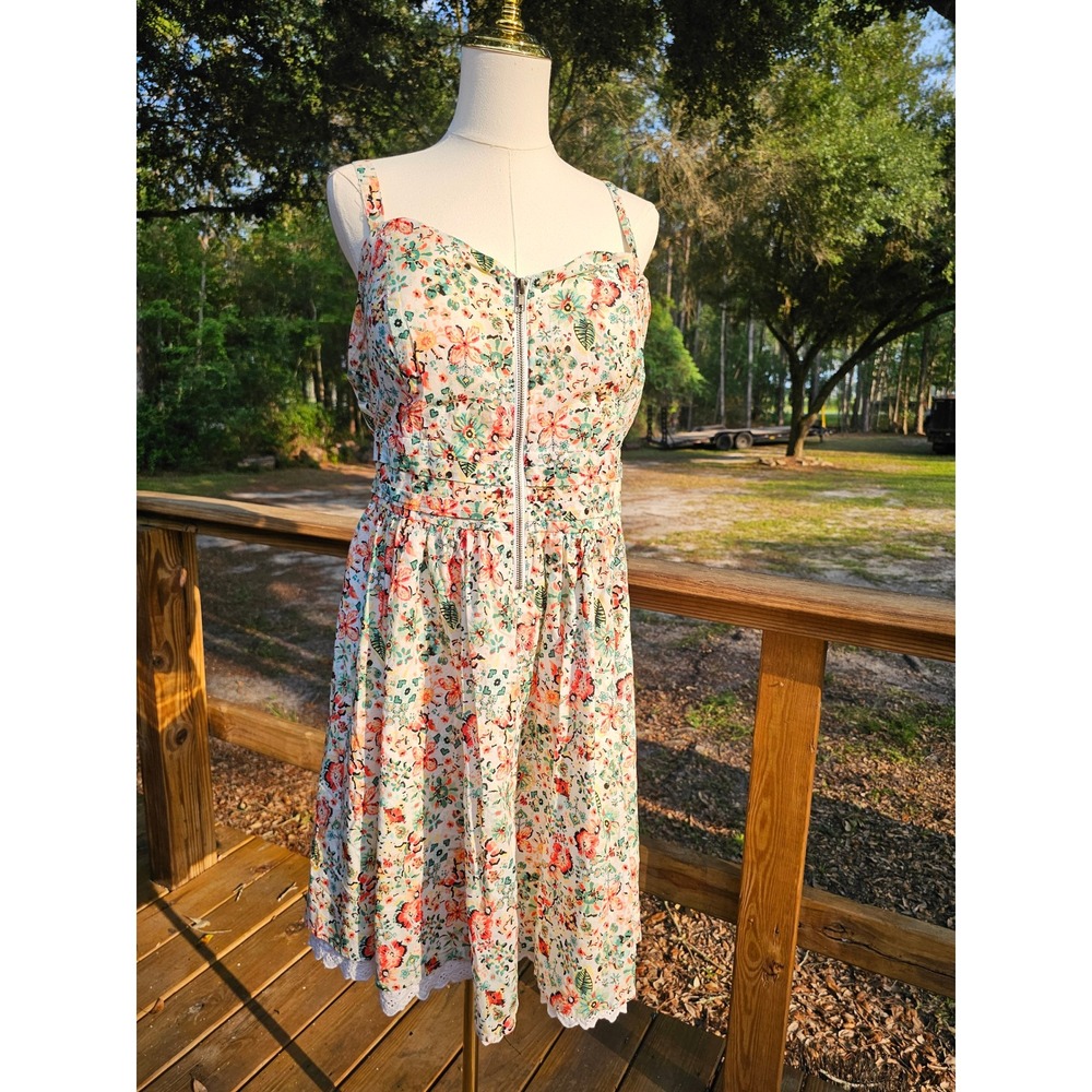 American Rag Floral 100% Cotton Sun Dress Plus 1X Eyelet‎ Lace Festival Boho